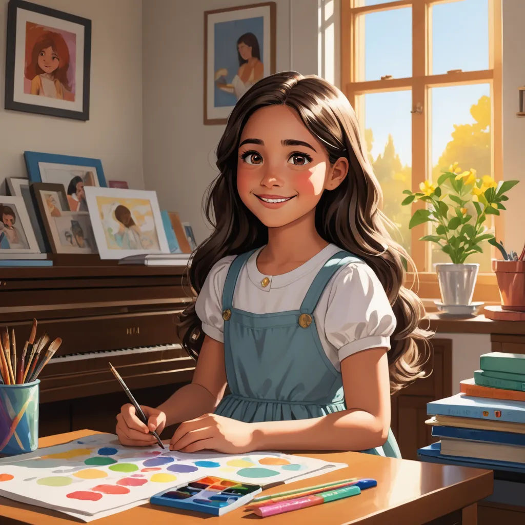 a girl is sitting at a desk with a paintbrush and a book and a pot of flowers and a potted plant, american scene painting, an ultrafine detailed painting, Artgerm, professional digital painting