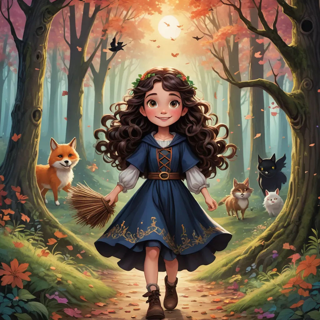 a painting of a girl in a forest with a cat and a fox behind her is a forest scene, fantasy art, a storybook illustration, Elinor Proby Adams, official art