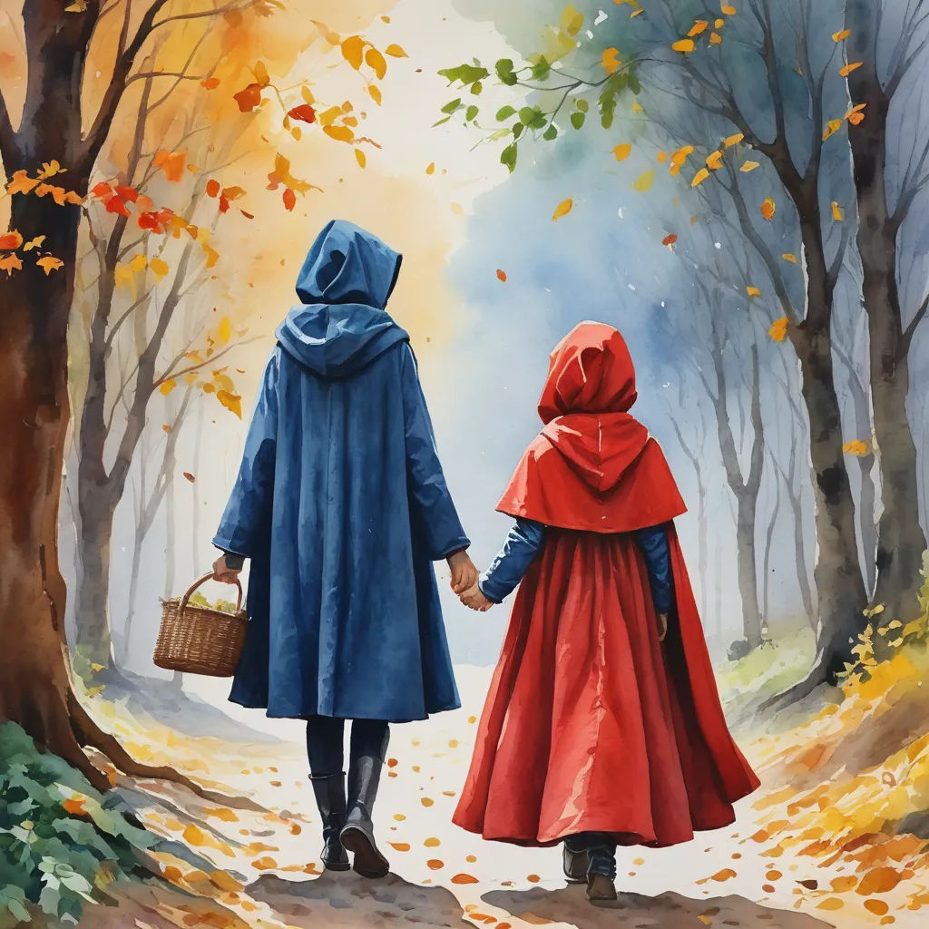 a painting of two people walking in the woods holding hands and holding a basket of leaves in their hands, fantasy art, a fine art painting, Brothers Hildebrandt, trending on art station