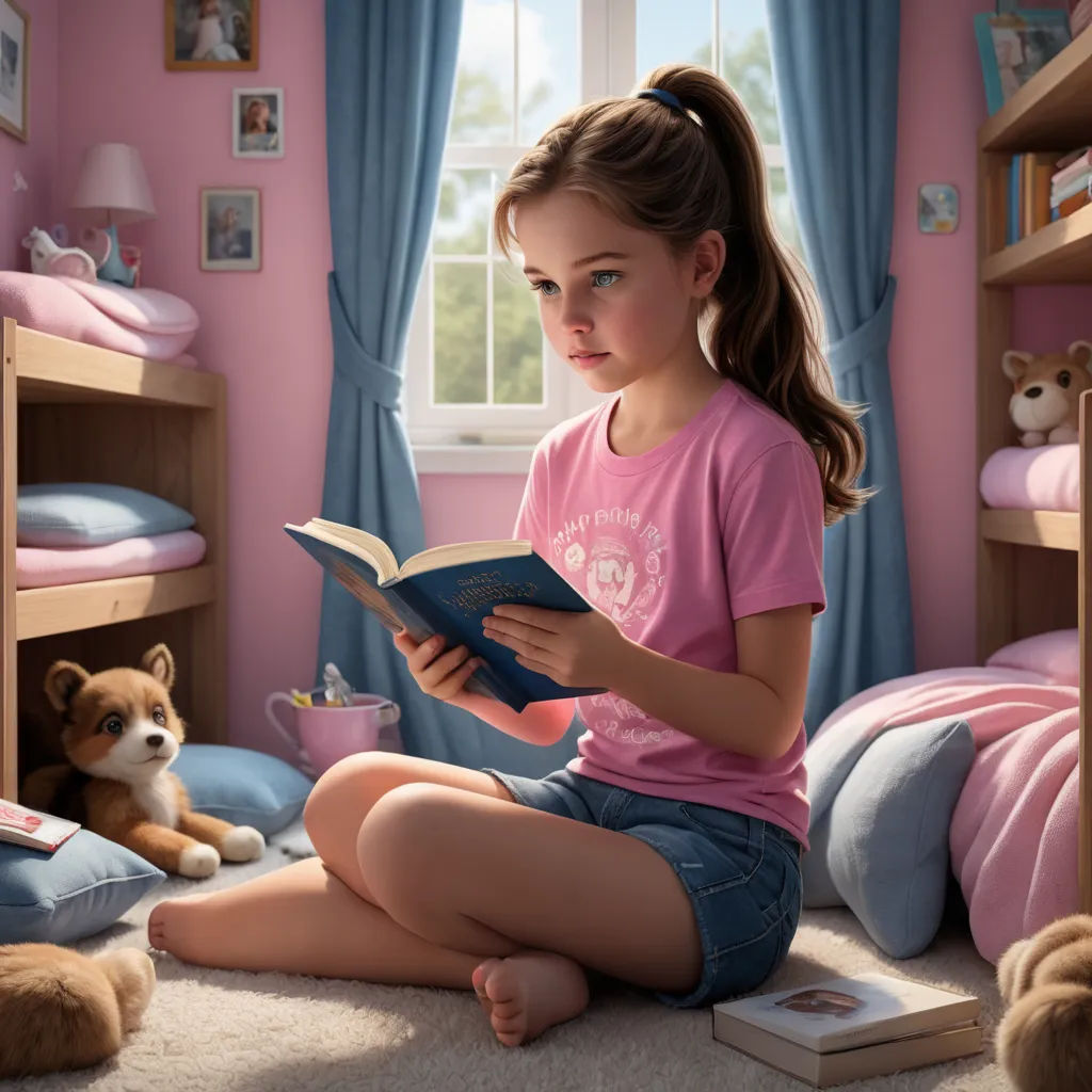 a girl reading a book in a pink room with a dog laying on the floor and a cat sitting on the floor, photorealism, a photorealistic painting, Chris LaBrooy, highly detailed digital painting