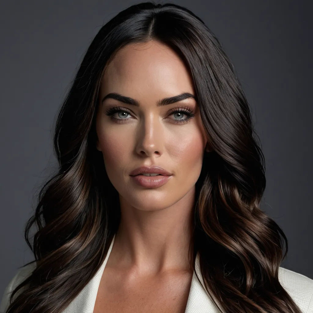 a woman with long hair and a white blazer is posing for a picture with her eyes closed and a serious look on her face, private press, a portrait, Christian Hilfgott Brand, perfect face