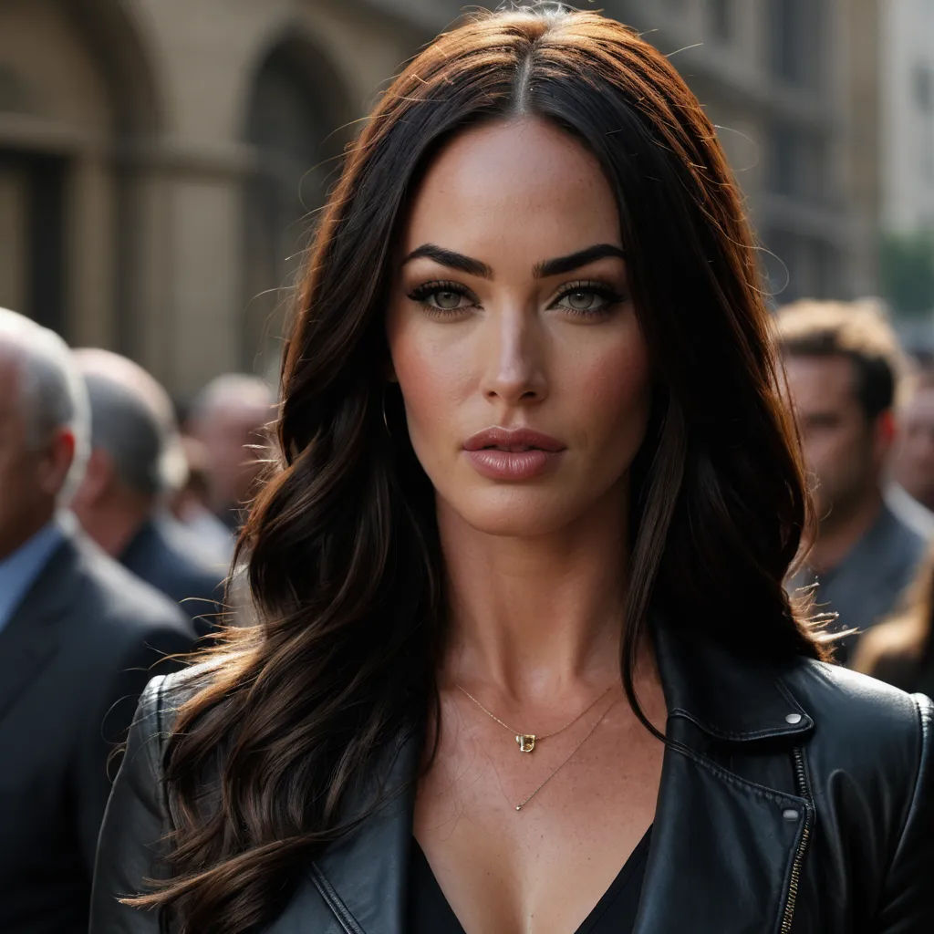 a woman in a leather jacket is looking at the camera with a serious look on her face and shoulders, fine art, a photorealistic painting, Aramenta Dianthe Vail, perfect face