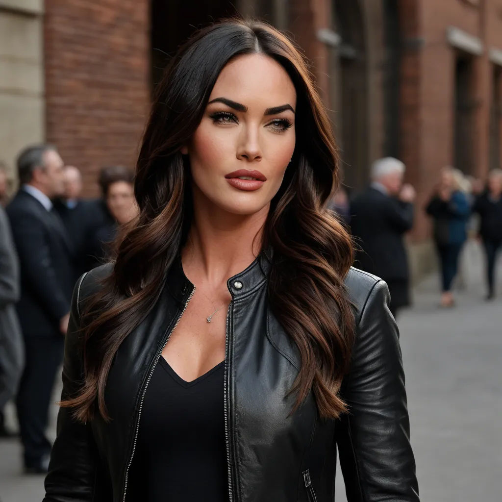 a woman in a black dress and a leather jacket is walking down the street with a man in a suit, fine art, a picture, Aramenta Dianthe Vail, long dark hair