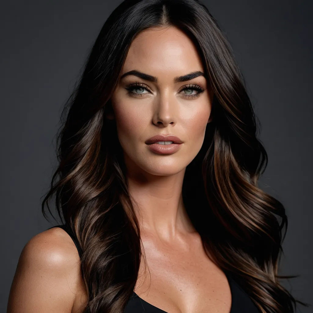 a woman with long hair and a black top is posing for a picture with her eyes closed and her hair in a half up style, lowbrow, a portrait, Aramenta Dianthe Vail, perfect face