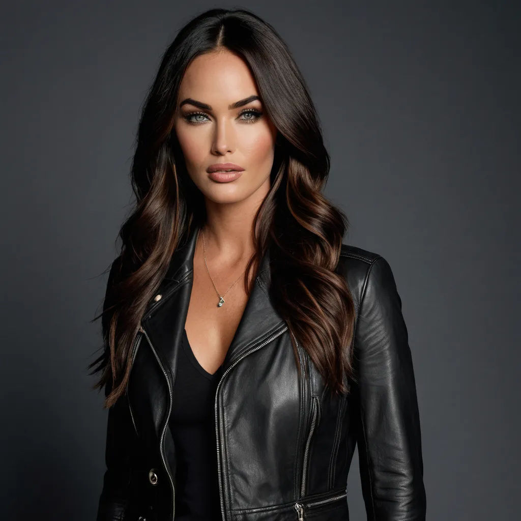 a woman in a black leather jacket posing for a picture with her hands in her pockets and her right hand on her hip, lowbrow, a character portrait, Anna Katharina Block, promotional image