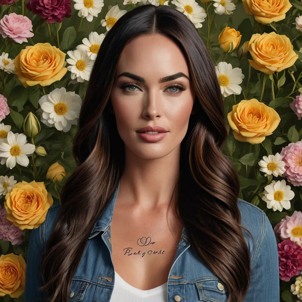 a woman with a tattoo on her chest standing in front of flowers and flowers with the words be gorgeous written on her chest, hyperrealism, a tattoo, Dorothy Coke, promotional image