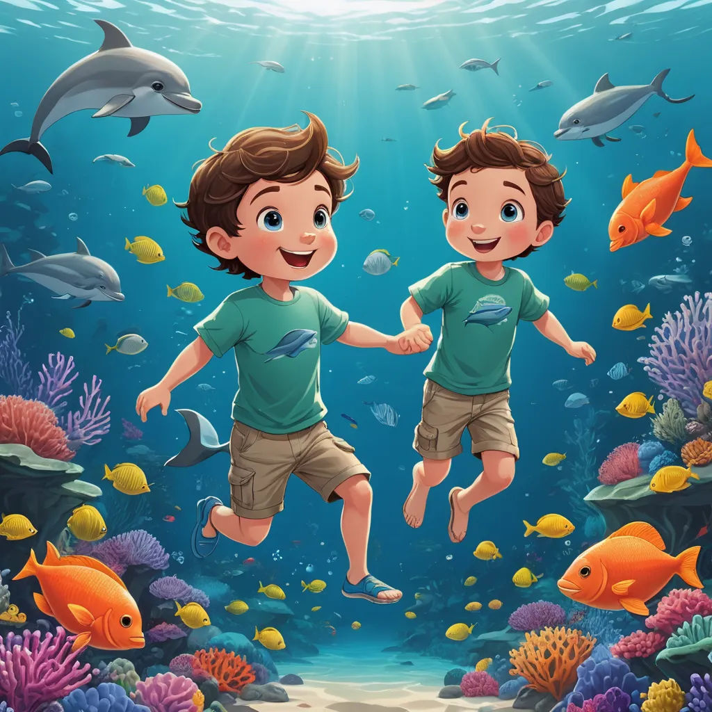 two boys are diving in the ocean with fish and corals around them illustration by alex krawc, lyco art, a storybook illustration, Diego Gisbert Llorens, highly detailed digital painting