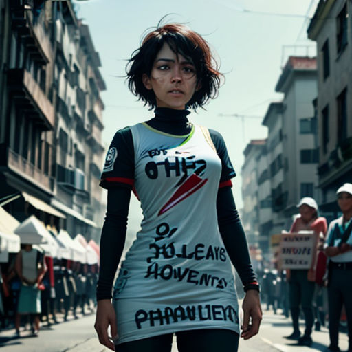 a woman walking down a street with a sign on her shirt that says stop the violence movement on it