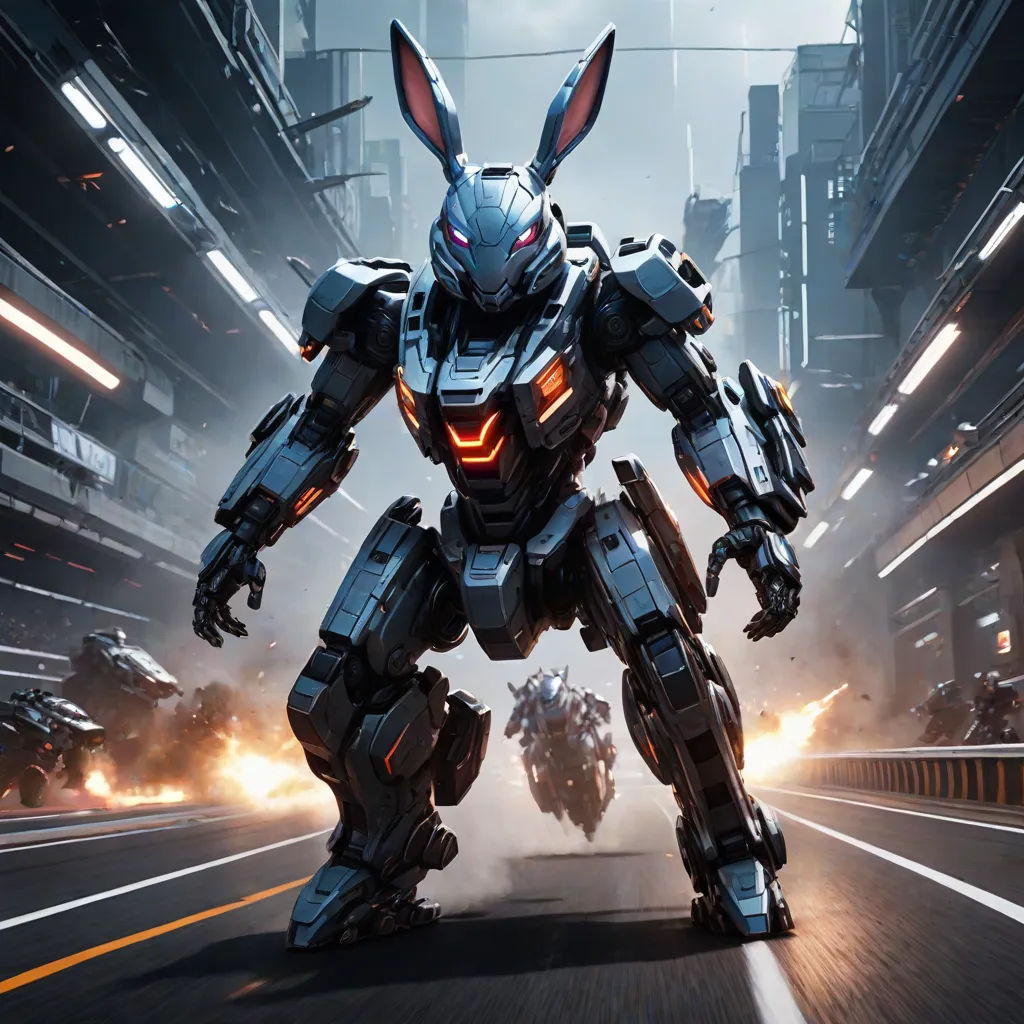 a robot with a bunny ears on it's head is in a city street with buildings and cars, Eve Ryder, antipodeans, concept art, unreal 5