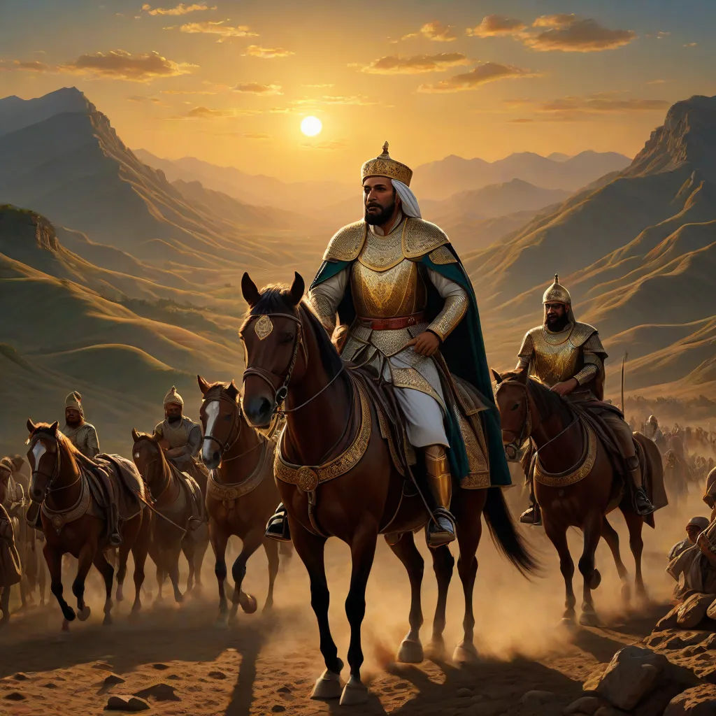a painting of a man riding on the back of a horse in front of a group of men on horseback, qajar art, a detailed painting, Altoon Sultan, art noveau
