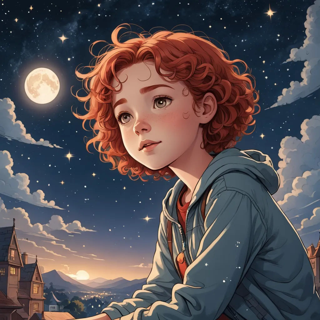 a painting of a girl sitting on a ledge with a full moon in the background and a building with a clock tower, space art, a storybook illustration, Aaron Jasinski, trending on art station