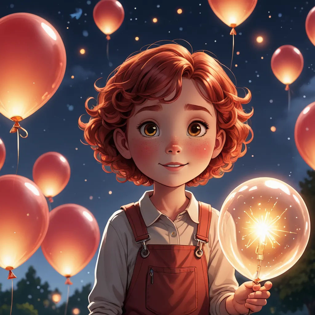 a painting of a girl holding a bubble in her hand and a bunch of balloons in the background with stars, magic realism, a storybook illustration, Diego Gisbert Llorens, fireflies