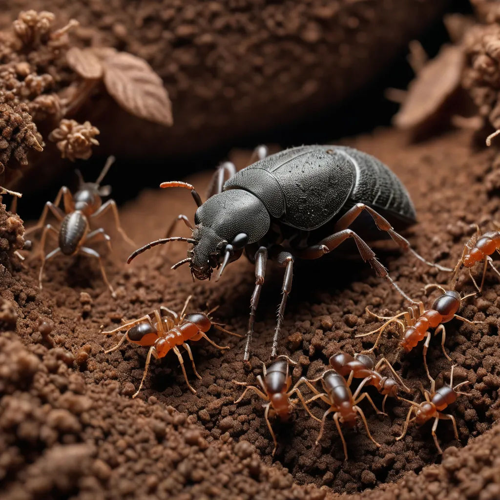 a group of ants crawling on top of dirt and dirt ground with leaves on it's back end, antipodeans, a macro photograph, Arie Smit, award-winning photograph