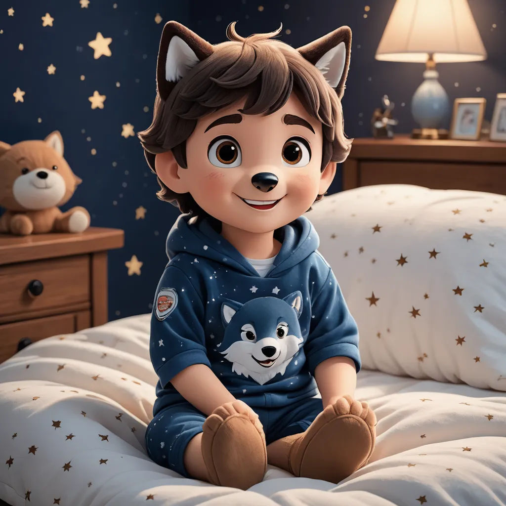 a cartoon boy sitting on a bed with a stuffed animal next to him and a teddy bear on the bed, furry art, a character portrait, Diego Gisbert Llorens, official art