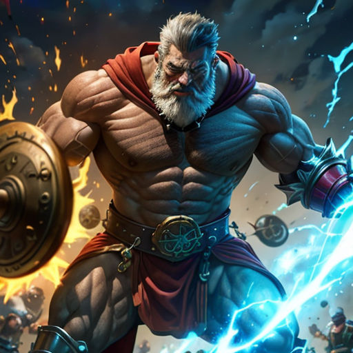 a man with a beard and a beard in a fighting stance with a sword and a sword in his hand