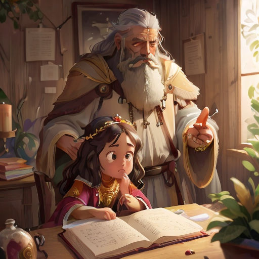 a cartoon of a man and a girl reading a book together at a table with a book open on it