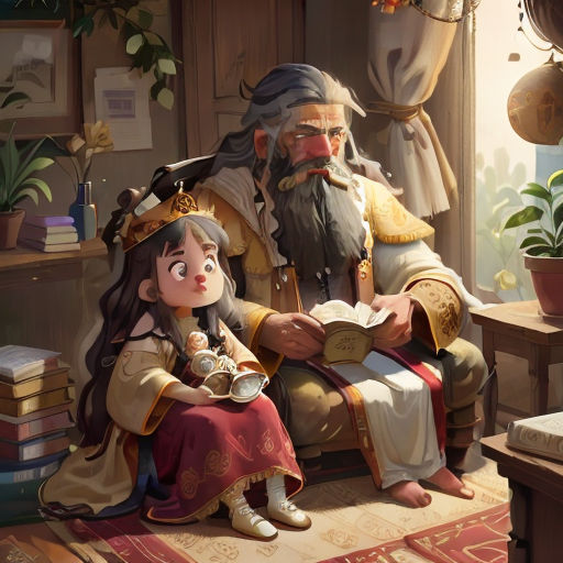a painting of a man and a woman sitting on a chair reading a book together in a room with a potted plant