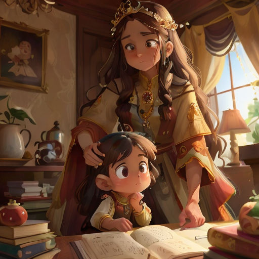 a woman and a child are sitting at a table with books and a book in front of them,