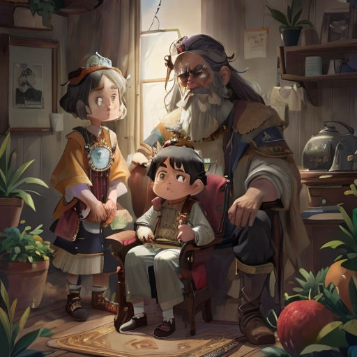 a man and a woman are sitting in a room with a child and an older man standing next to them