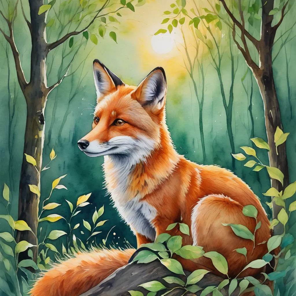 a painting of a fox sitting in the woods looking at the camera with a bright light in the background, furry art, an airbrush painting, Anato Finnstark, professional digital painting