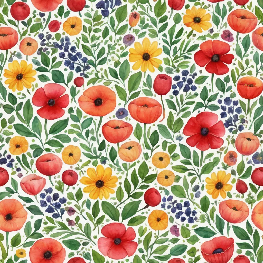 a painting of flowers and leaves on a white background with a green border and a red center and yellow center, arts and crafts movement, a watercolor painting, Annabel Kidston, flowers