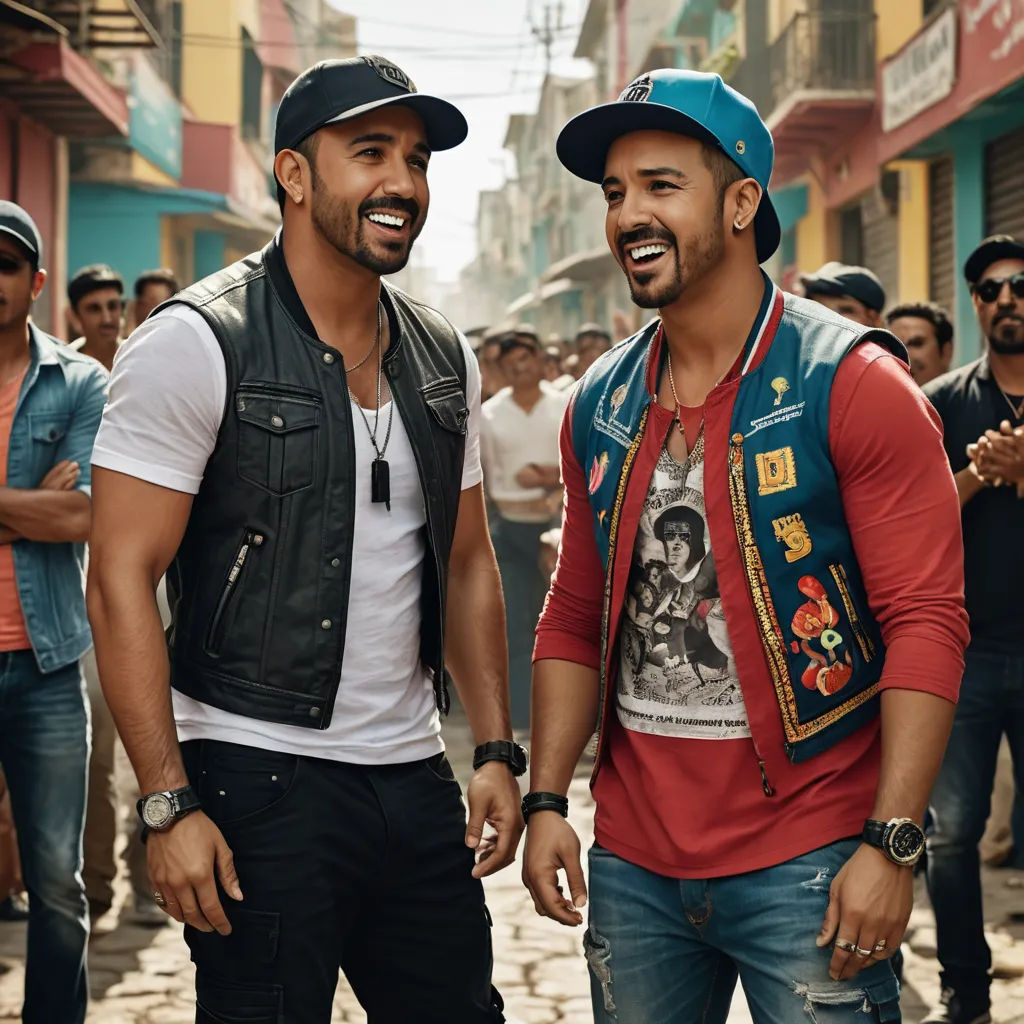 two men standing next to each other in a street with people in the background and one man wearing a hat, cobra, poster art, Altoon Sultan, promotional image