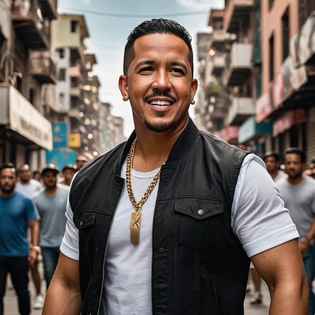 a man in a black vest and a necklace smiles at the camera while standing in a crowded street with people, private press, a character portrait, Estuardo Maldonado, promotional image