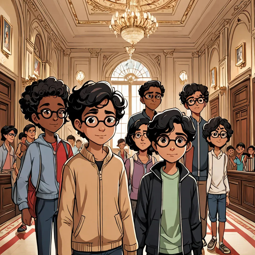 a group of people standing in a room with a chandelier above them and a chandelier hanging from the ceiling, serial art, a comic book panel, Asaf Hanuka, comic cover art