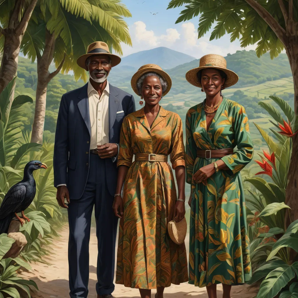 a painting of three people standing in a forest with a bird on the ground behind them and a bird on the ground, american scene painting, a painting, Chris LaBrooy, highly detailed digital painting