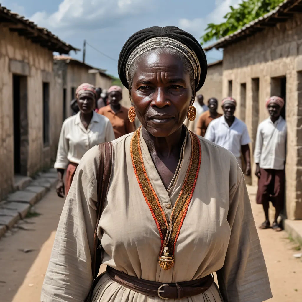 a woman in a brown dress and a group of people in white shirts and brown pants and a brown hat, institutional critique, a character portrait, Ella Guru, award-winning photograph