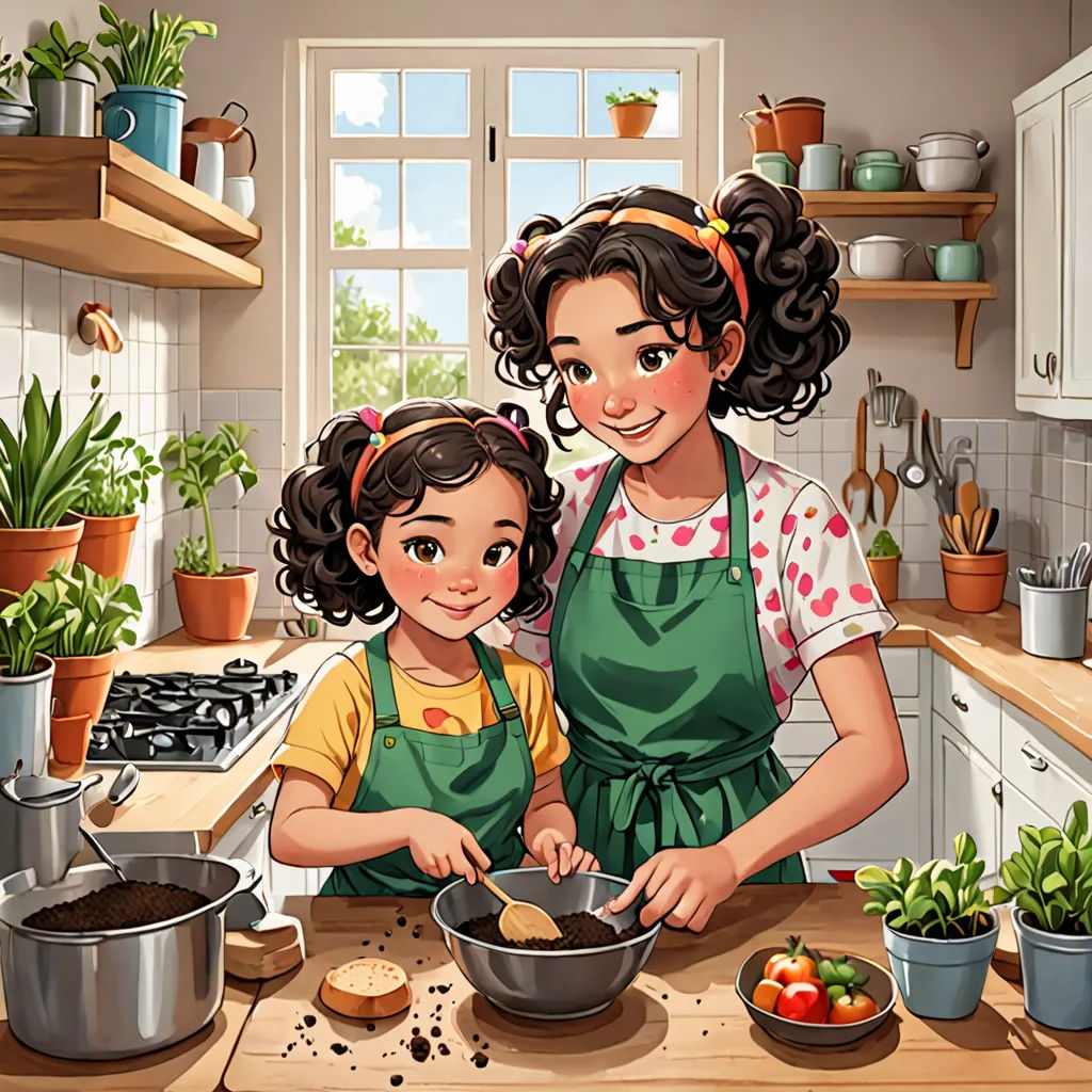 a mother and daughter cooking together in the kitchen together, with pots and pans on the countertop, lyco art, a storybook illustration, Anthony Devas, official art