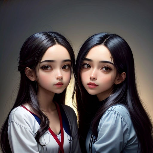 two girls are standing next to each other with long hair and one has a ponytail on her head and the other has a ponytail on her head