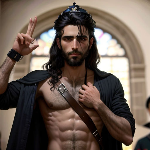 a man with a shirt on and a sword in his hand and a cross on his chest and a shirt on his shoulder