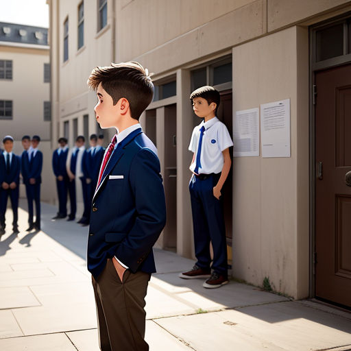 a group of young men standing next to each other on a sidewalk in front of a building with a door