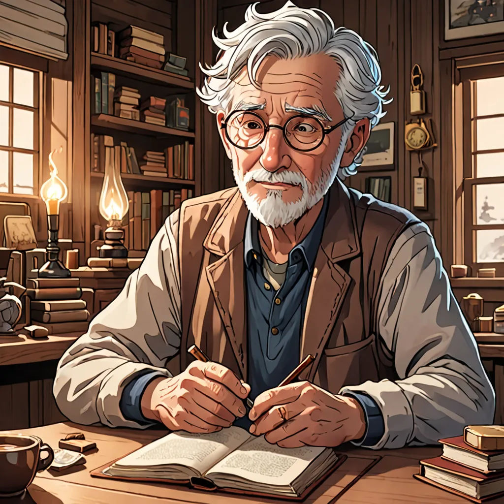a man sitting at a table with a book and pen in his hand and a book in front of him, academic art, a character portrait, David Brewster, official art