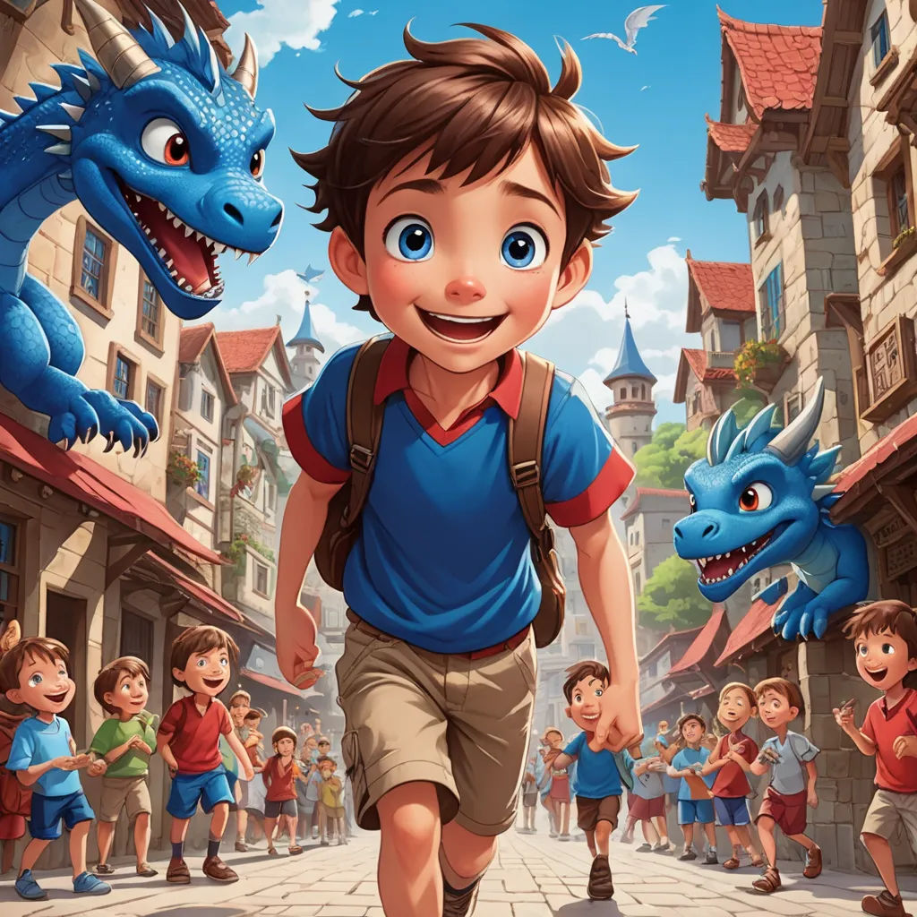 a boy is walking down a street with a dragon on his back and a boy in a blue shirt is walking behind him, furry art, a storybook illustration, Diego Gisbert Llorens, official art