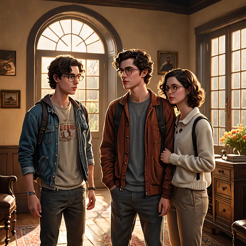 a group of people standing in a room next to a window with a clock on it and a chair, sots art, concept art, Brothers Hildebrandt, official art