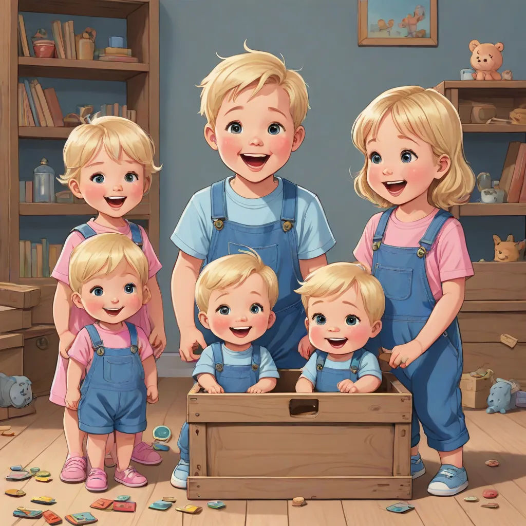 a family of five standing next to a chest of drawers in a room with toys and books on the floor, Diego Gisbert Llorens, lyco art, a storybook illustration, rossdraws global illumination