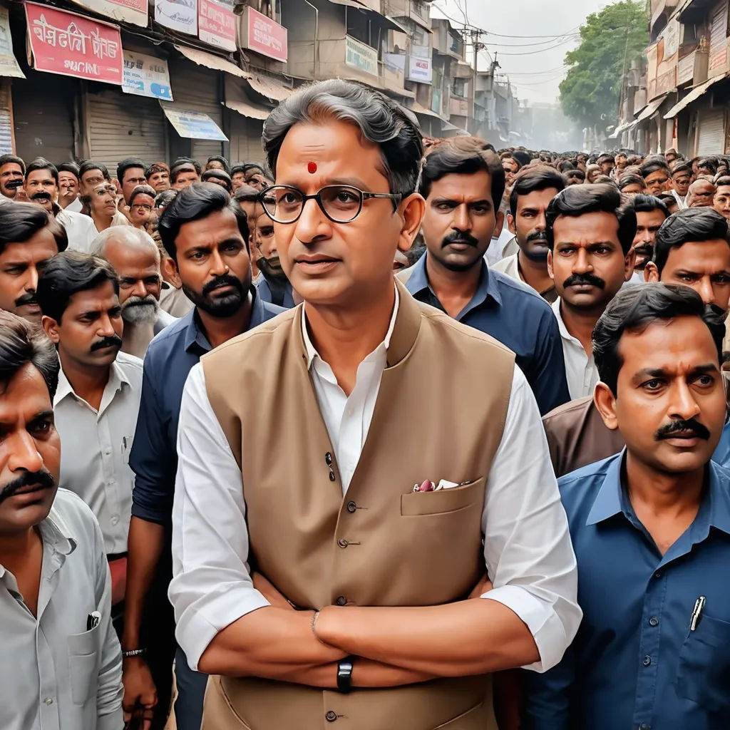 a man standing in front of a crowd of people in india, with his arms crossed, in front of him, samikshavad, a microscopic photo, Bholekar Srihari, hd shot