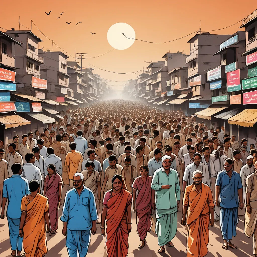 a painting of a crowd of people walking down a street in india, with a bird flying overhead in the distance, samikshavad, a comic book panel, Asaf Hanuka, graphic novel