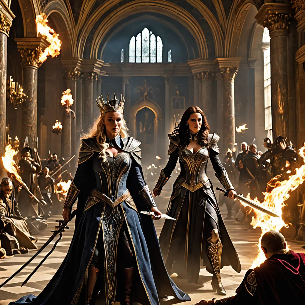 a group of people in costume standing around a fire pit with swords in their hands and fire in their hands, fantasy art, a detailed matte painting, Dirk Crabeth, elden ring