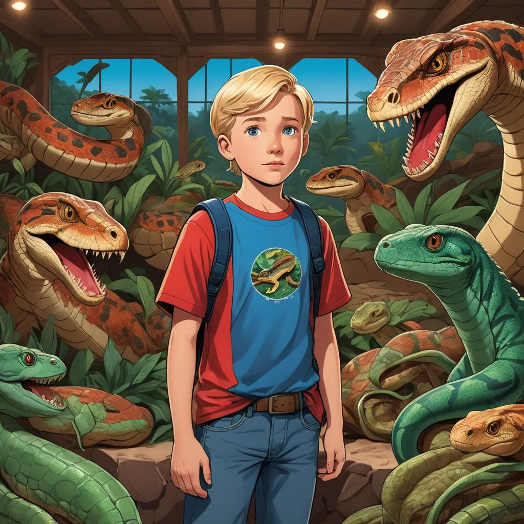a boy standing in front of a group of dinosaurs in a museum with a window looking out on the ground, sots art, a storybook illustration, Adam Rex, furaffinity