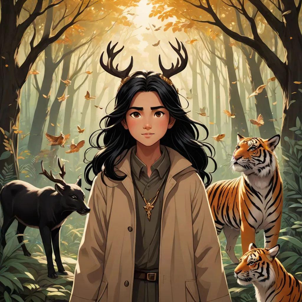 a woman standing in front of a tiger and a tiger in a forest with other animals in the background, Clarice Beckett, furry art, a character portrait, leesha hannigan