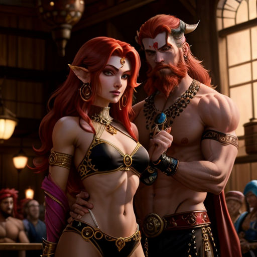 a couple of people that are standing up together in a room with people in the background and a man in costume