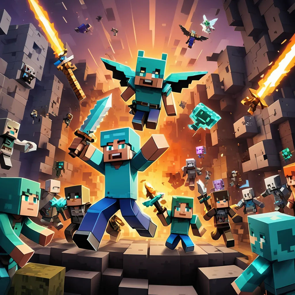 a group of minecraft characters in a minecraft video game with a pixel background and a sky background, sots art, computer graphics, Avgust Černigoj, key art