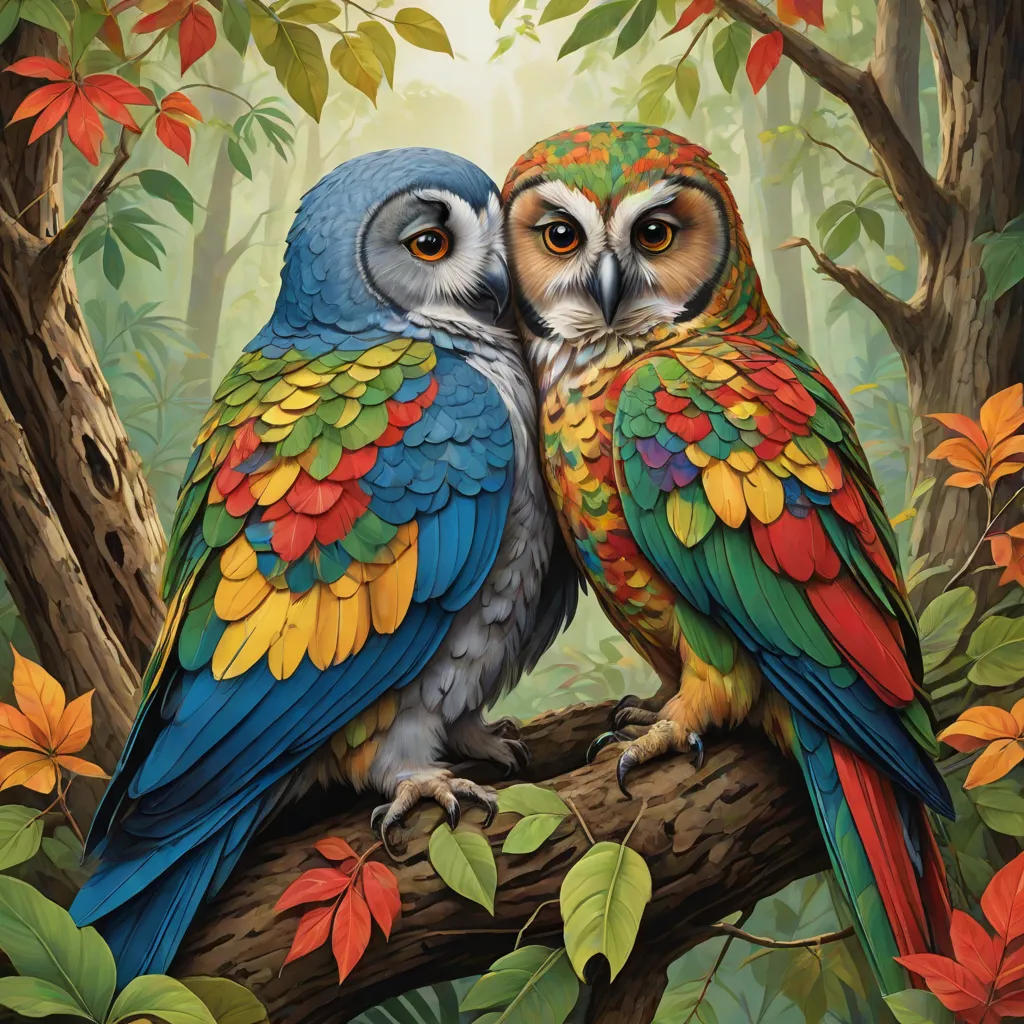 The Wise Owl and the Colorful Parrot