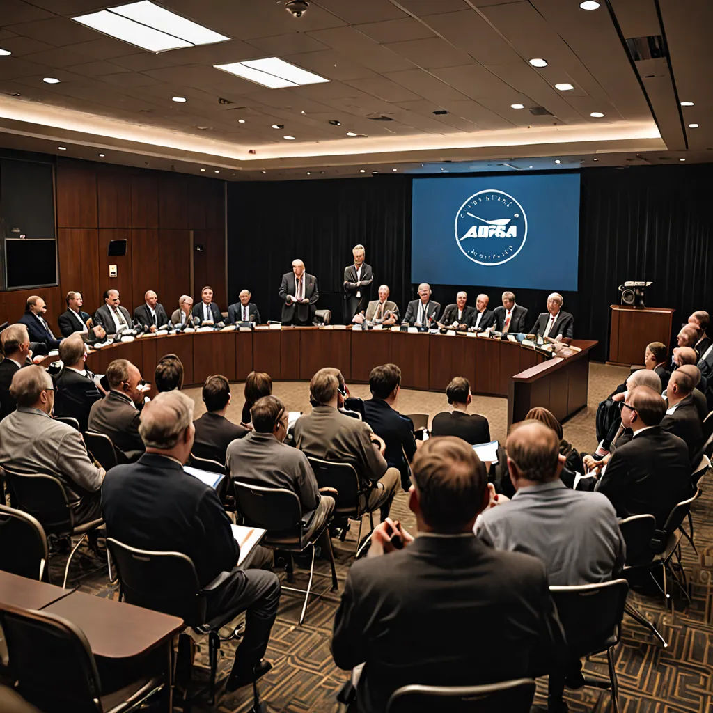 a group of people sitting at a table in front of a crowd of people in suits and ties in front of a screen, les automatistes, a stock photo, Ancell Stronach, official media