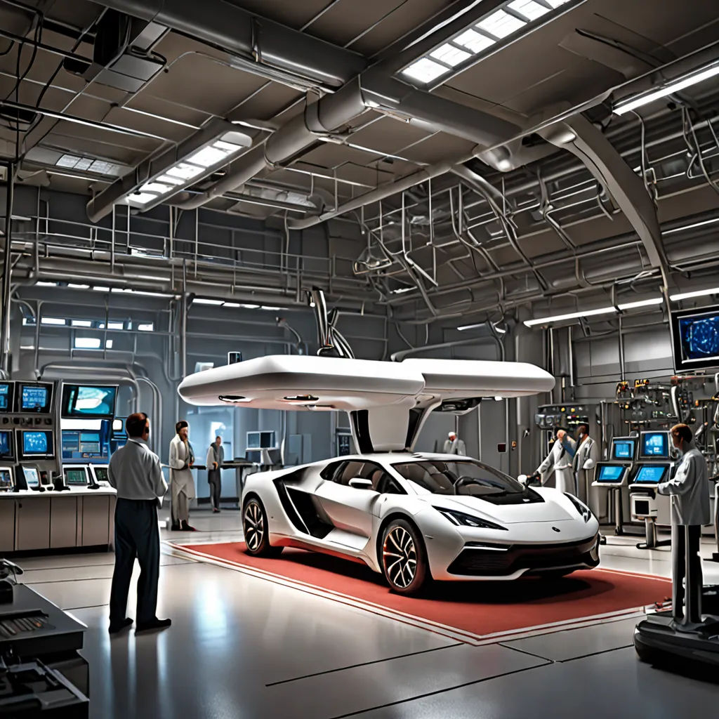 a man standing in front of a car in a garage with a tv set and monitors on the wall, modular constructivism, a computer rendering, Enguerrand Quarton, unreal engine render