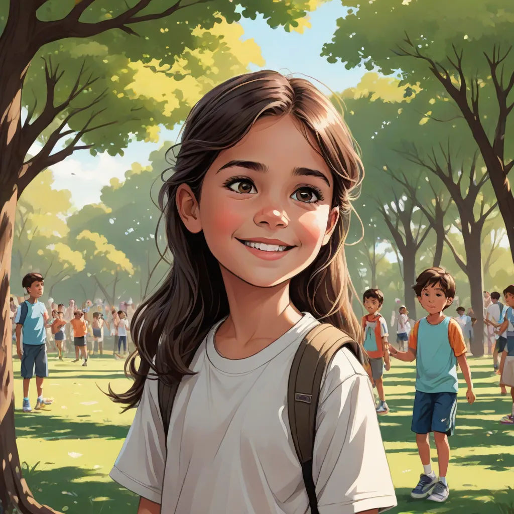 a painting of a girl in a park with a backpack on her shoulder and a group of children in the background, paris school, a storybook illustration, Artgerm, rossdraws global illumination