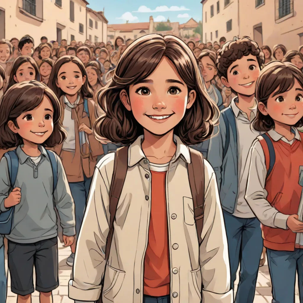 a cartoon of a girl standing in front of a crowd of people with a book in her hand and a book in her hand, paris school, a comic book panel, Diego Gisbert Llorens, graphic novel